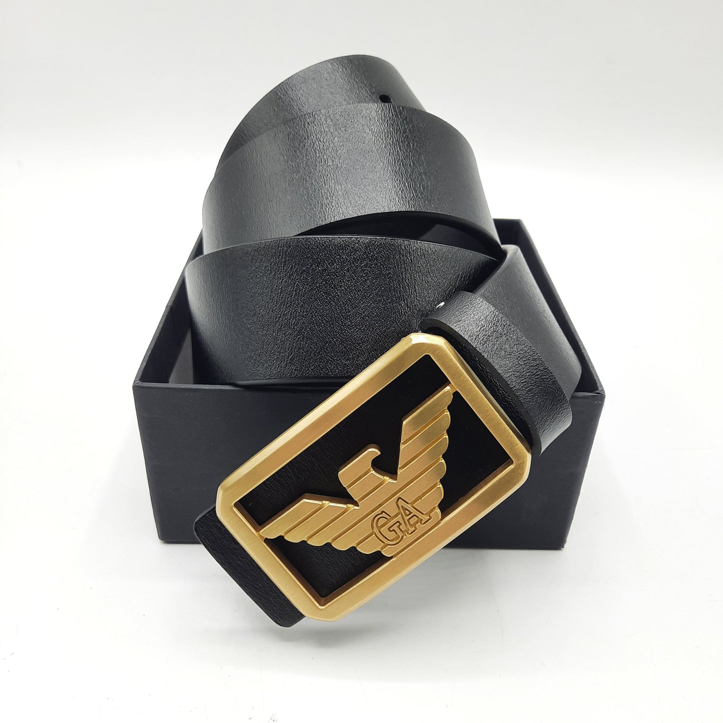 Luxury Men's Belt Brass Buckle Leather Stap With Box AR1