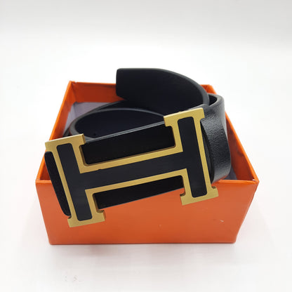 Luxury Men's Belt Brass Buckle Leather Strap With Box