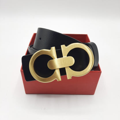 Luxury Men's Belt Brass Buckle Leather Stap With Box SF1
