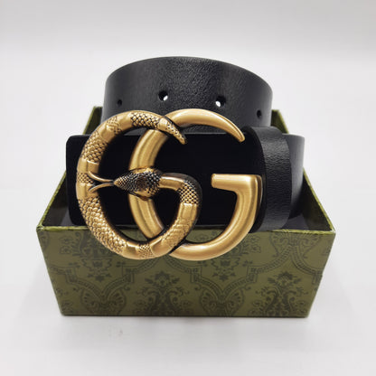 Luxury Men's Belt Brass Buckle Leather Stap With Box Gu1