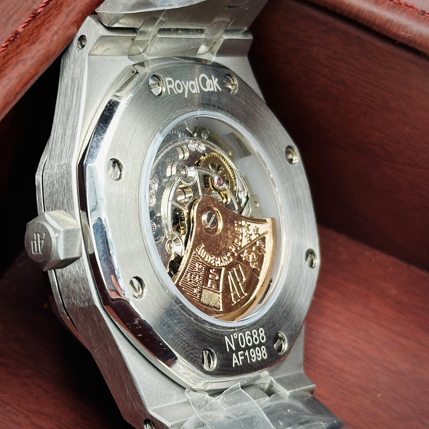 White Men’s skeleton watch with premium box