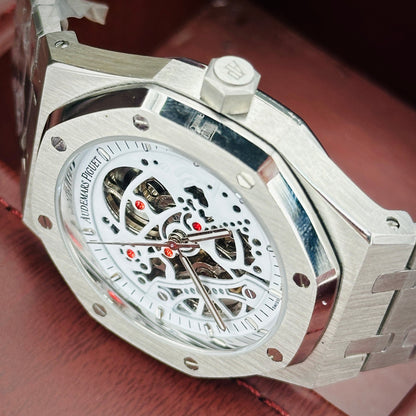 White Men’s skeleton watch with premium box