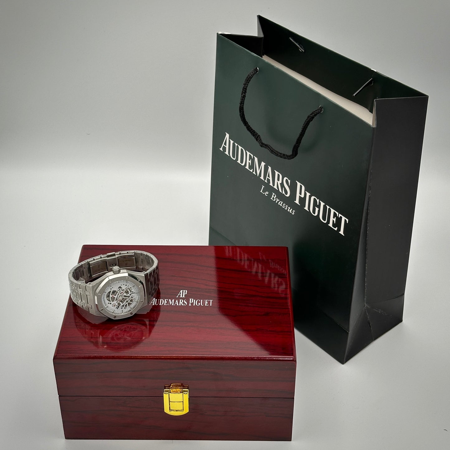 White Men’s skeleton watch with premium box