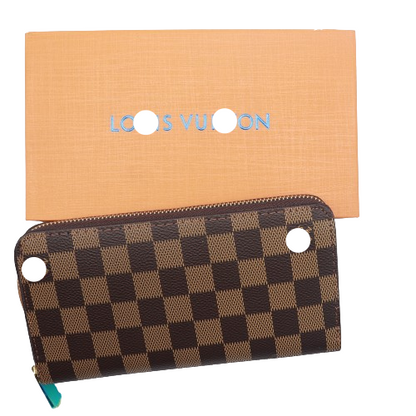 Latest Zipper Wallet for Women With Box 60017-Coffee Plaid