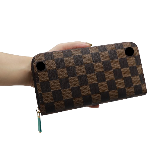 Latest Zipper Wallet for Women With Box 60017-Coffee Plaid
