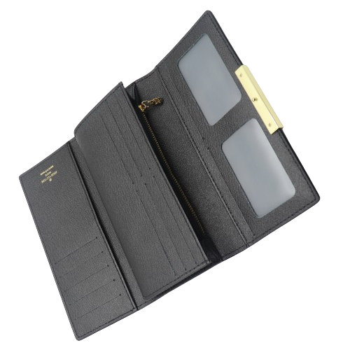 Latest Inner Zipper Wallet for Women With Box 61702-1 Black Plaid