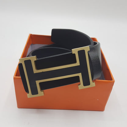 Luxury Men's Belt Brass Buckle Leather Strap With Box