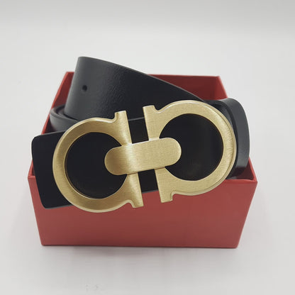 Luxury Men's Belt Brass Buckle Leather Stap With Box SF1