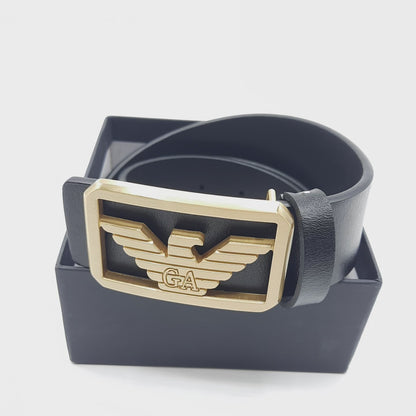 Luxury Men's Belt Brass Buckle Leather Stap With Box AR1